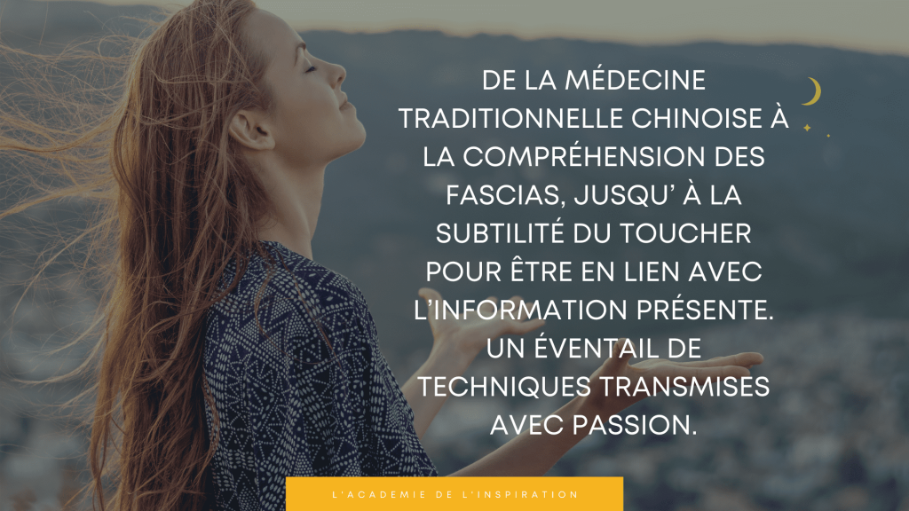 Bérangère Rumigny vous accueille lors d'un stage unique, au sein de l'Académie de l'Inspiration, pour vous aligner à votre propre énergie, déployer vos compétences de thérapeute en réflexologie plantaire, en amenant des techniques de développement personnel, et des compétences issues de la médecine traditionnelle chinoise (MTC). Les stages en présentiel se déroule à Solesmes (59) près de Cambrai et proche de Saint-Quentin. Ce module est également disponible en format e-learning.